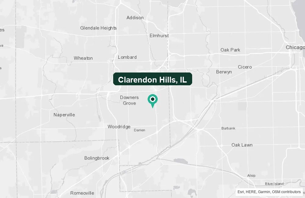 Map of Clarendon Hills, Illinois and the surrounding DuPage County area service area